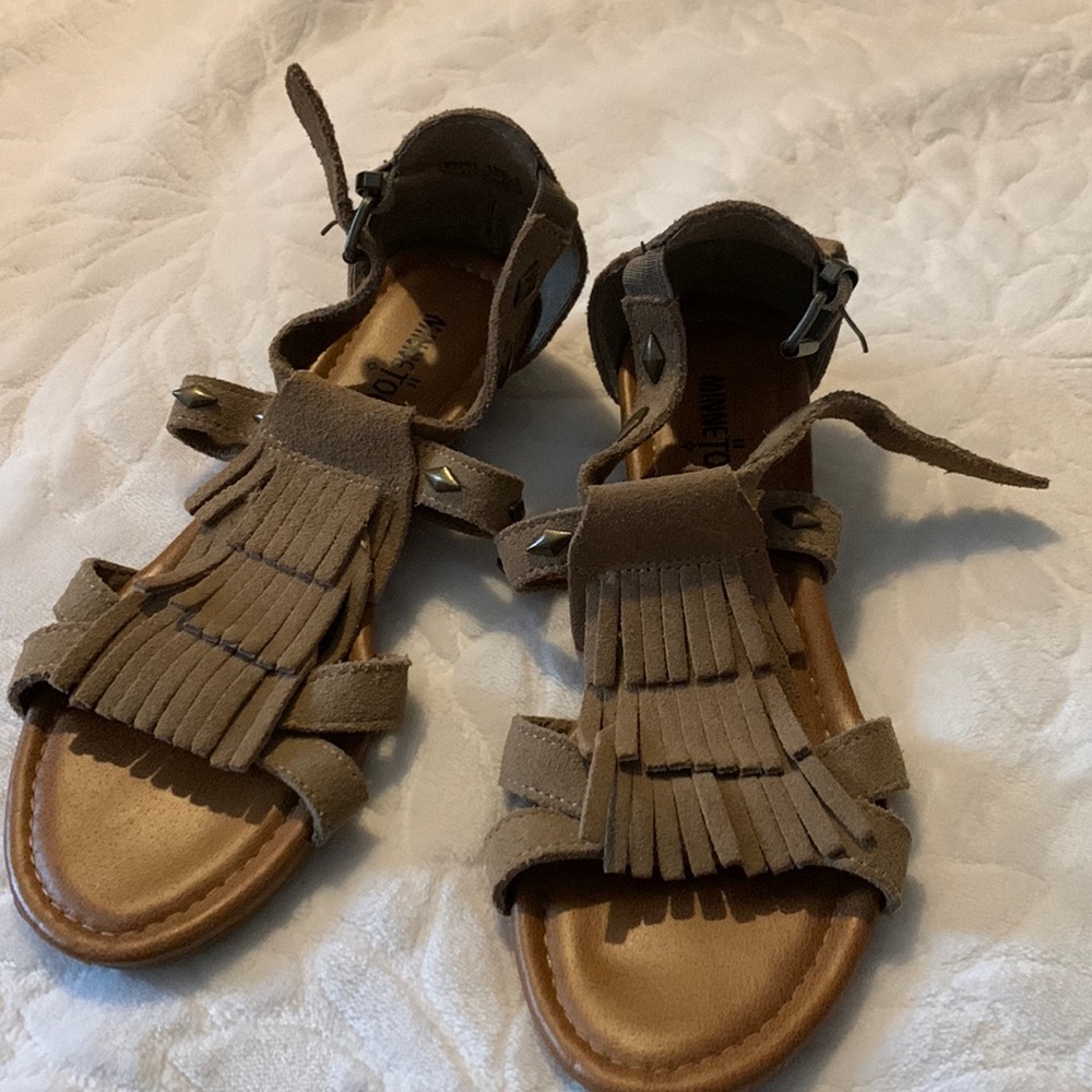Suede Minnetonka low wedge sandal